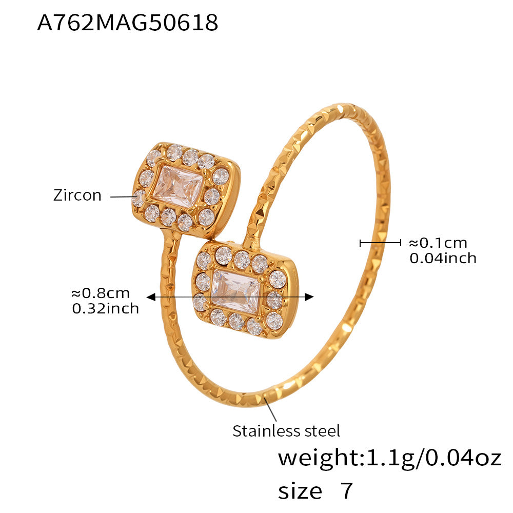 316L Stainless Steel 18K Gold Plated 5A Zircon Geometric Adjustable Ring Collection - Image 9