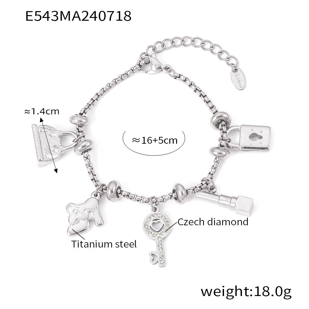 316L Stainless Steel 18K Gold Plated Adjustable Multi-Element Zircon Tag Bracelet - Image 5