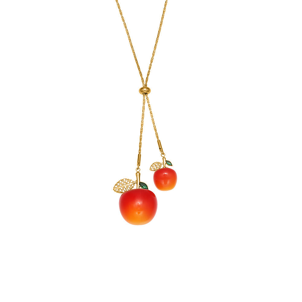 316L Stainless Steel 18K Gold Plated Adjustable Zircon Cherry Sweater Necklace - Image 5