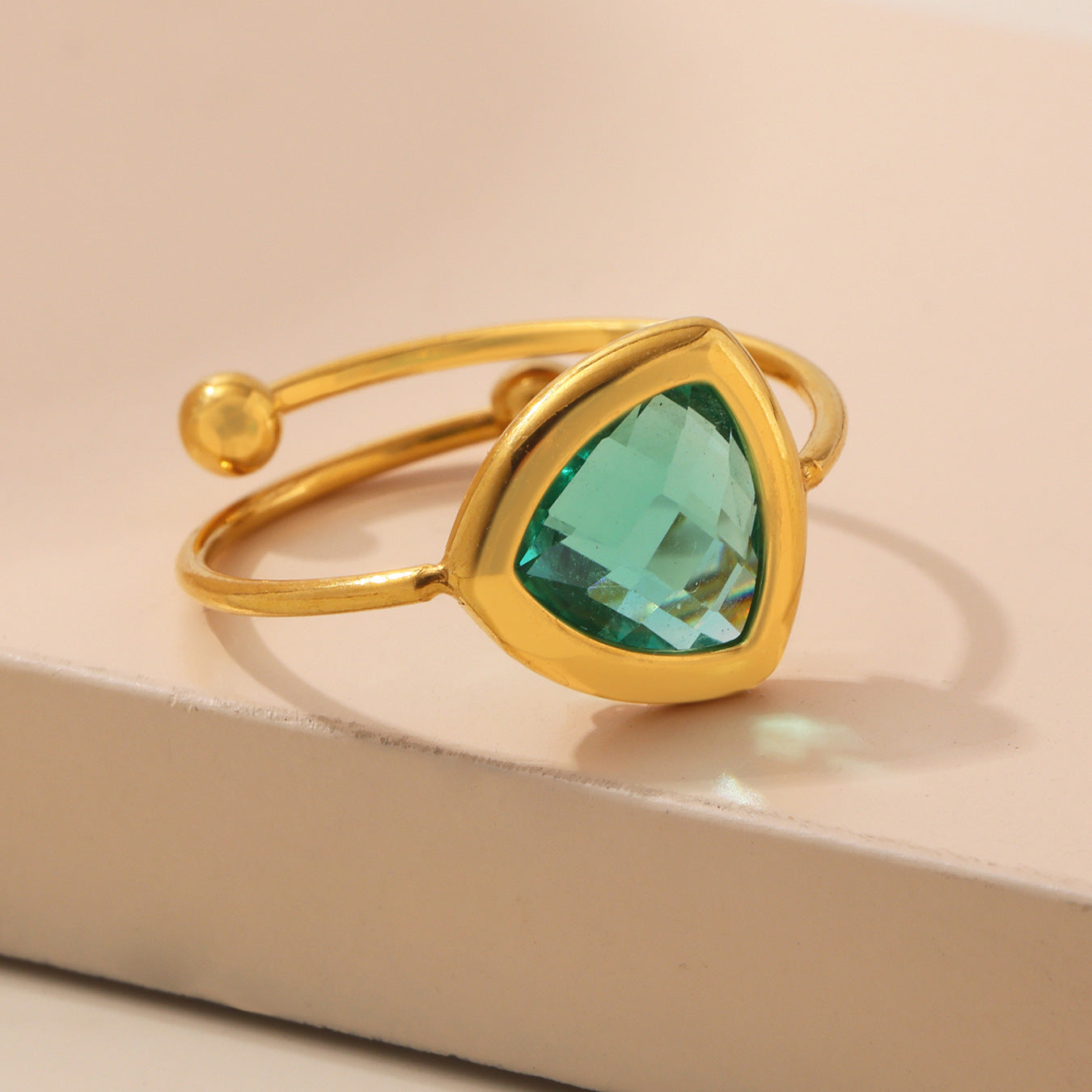 316L Stainless Steel 18K Gold Plated Czech Glass Bead Adjustable Ring - Image 16