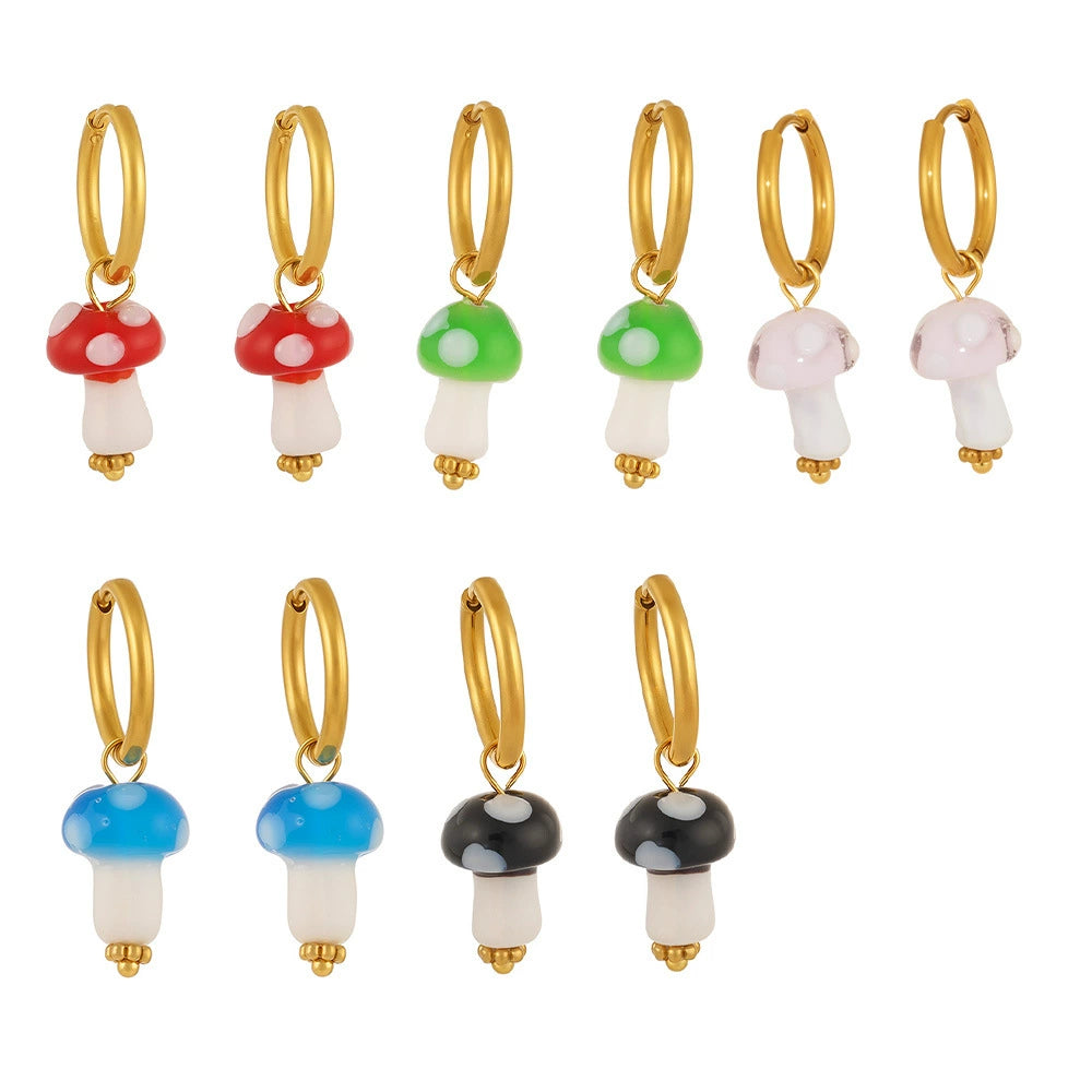 316L Stainless Steel 18K Gold Plated Dainty Mushroom Huggie Hoop Earrings - Image 10