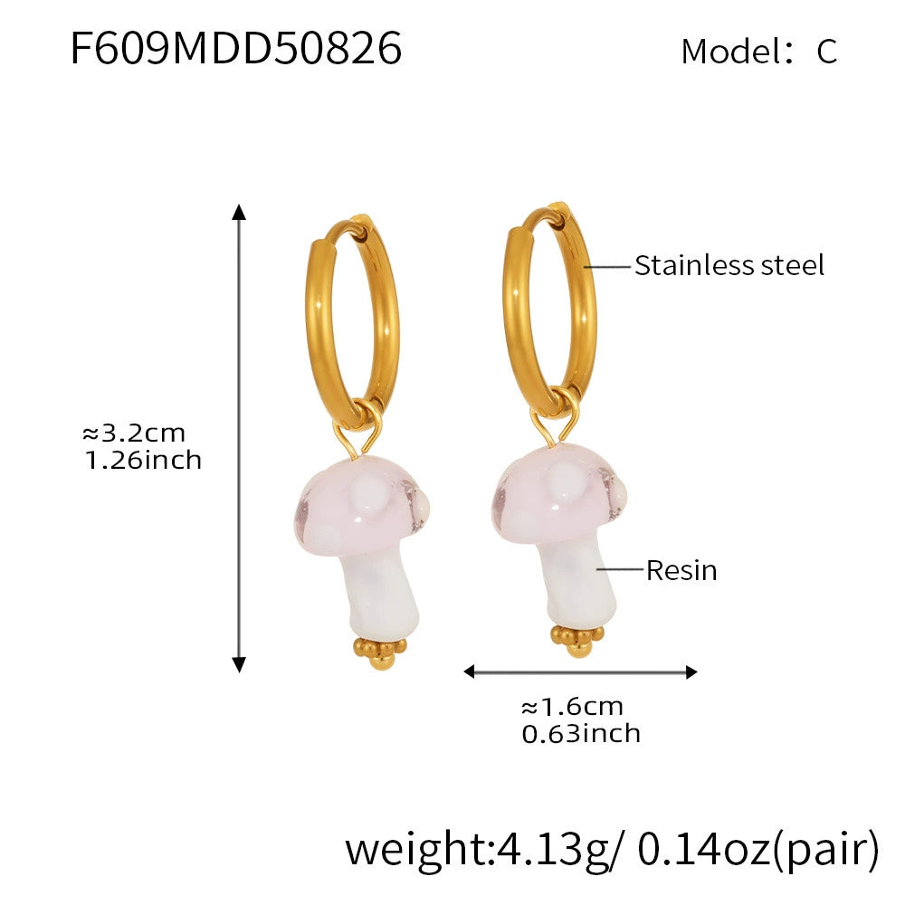 316L Stainless Steel 18K Gold Plated Dainty Mushroom Huggie Hoop Earrings - Image 6