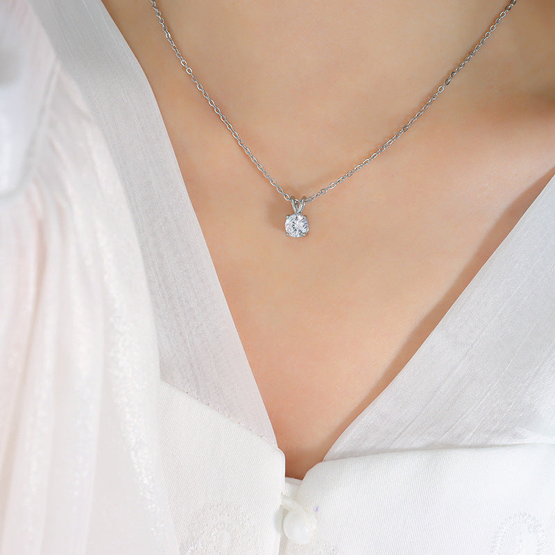 316L Stainless Steel 18K Gold Plated Dainty Solitaire Zircon Necklace - Image 5