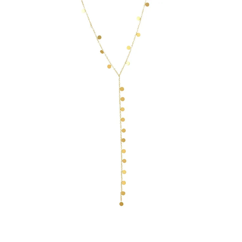316L Stainless Steel 18K Gold Plated Disc Lariat Necklace - Image 5