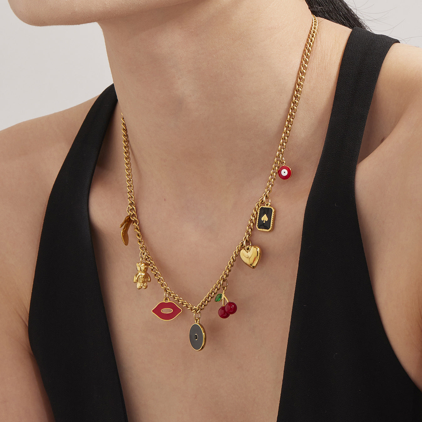 316L Stainless Steel 18K Gold Plated DIY Enamel Charm Customizable Clavicle Necklace - Image 3