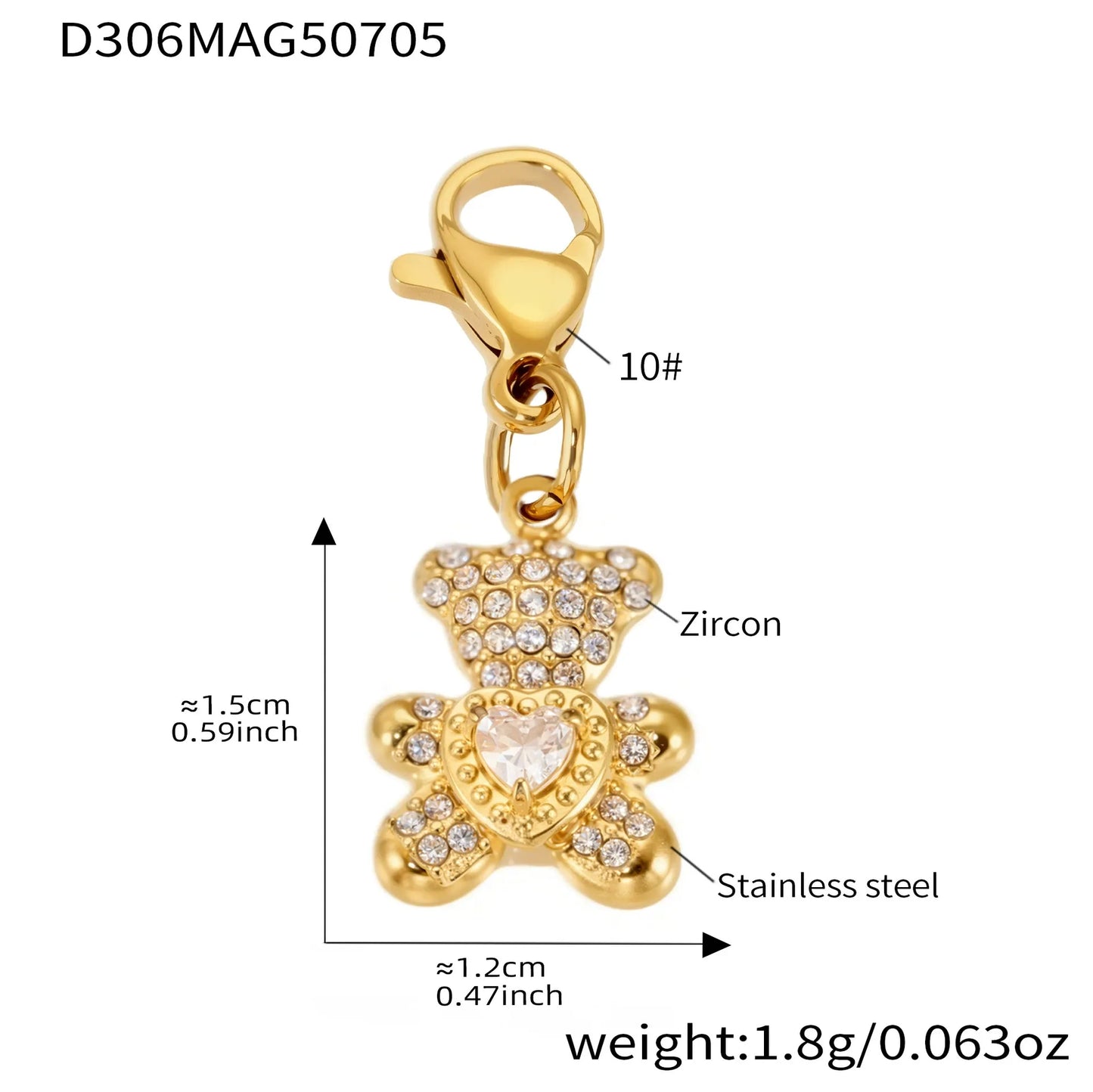 316L Stainless Steel 18K Gold Plated DIY Heart & Bear Charm Bracelet Set - Image 35
