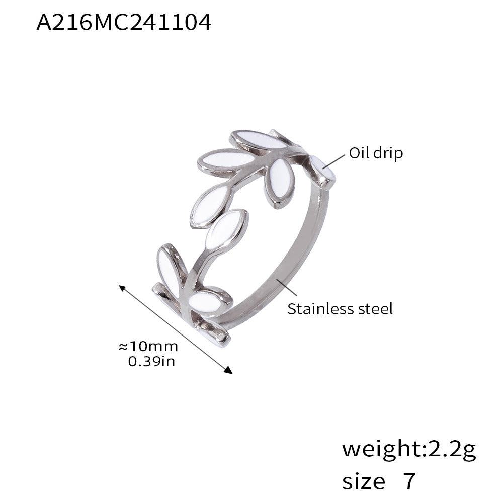 316L Stainless Steel 18K Gold Plated Enamel Leaf Ring - Image 5
