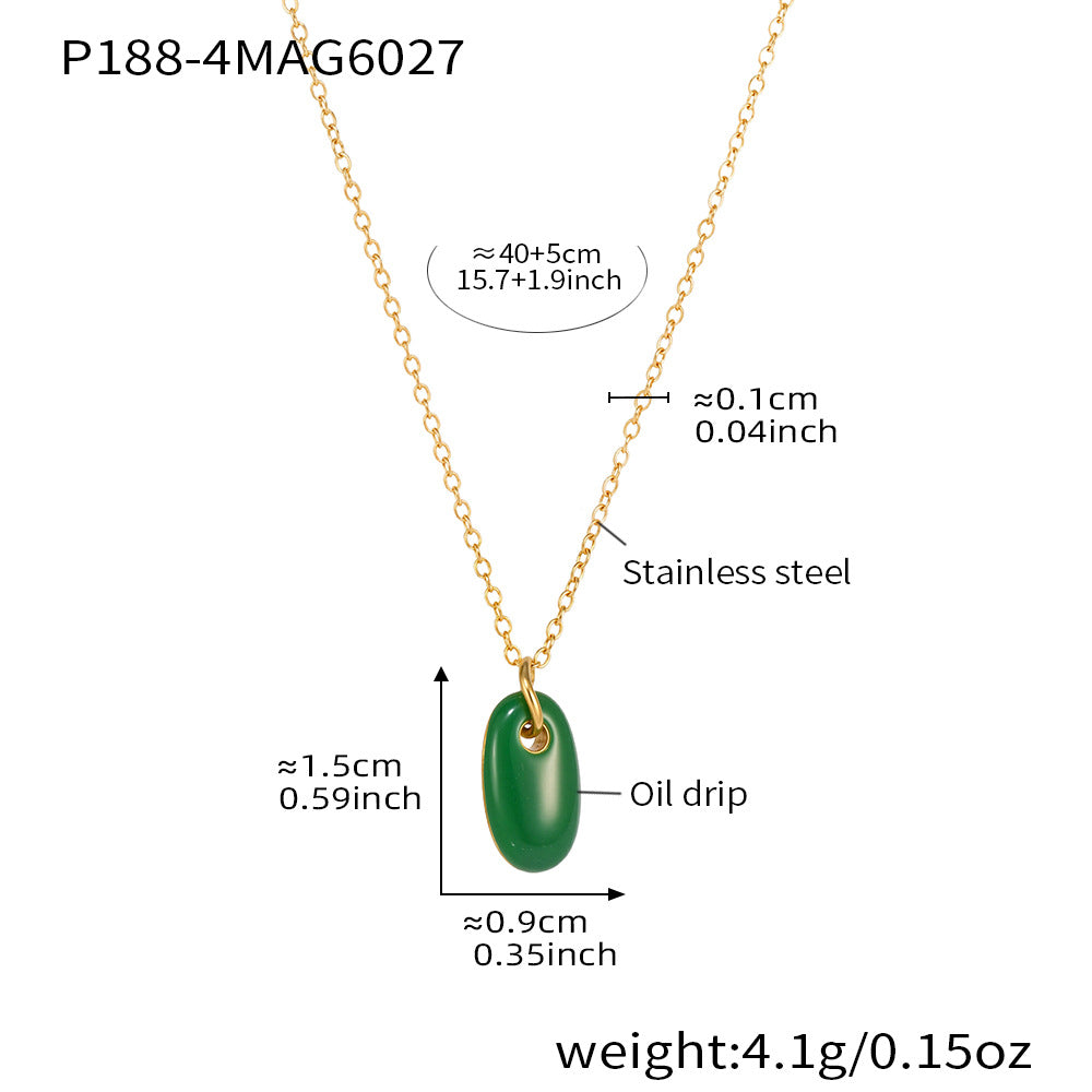 316L Stainless Steel 18K Gold Plated Enamel Oval Pendant Necklace - Image 5