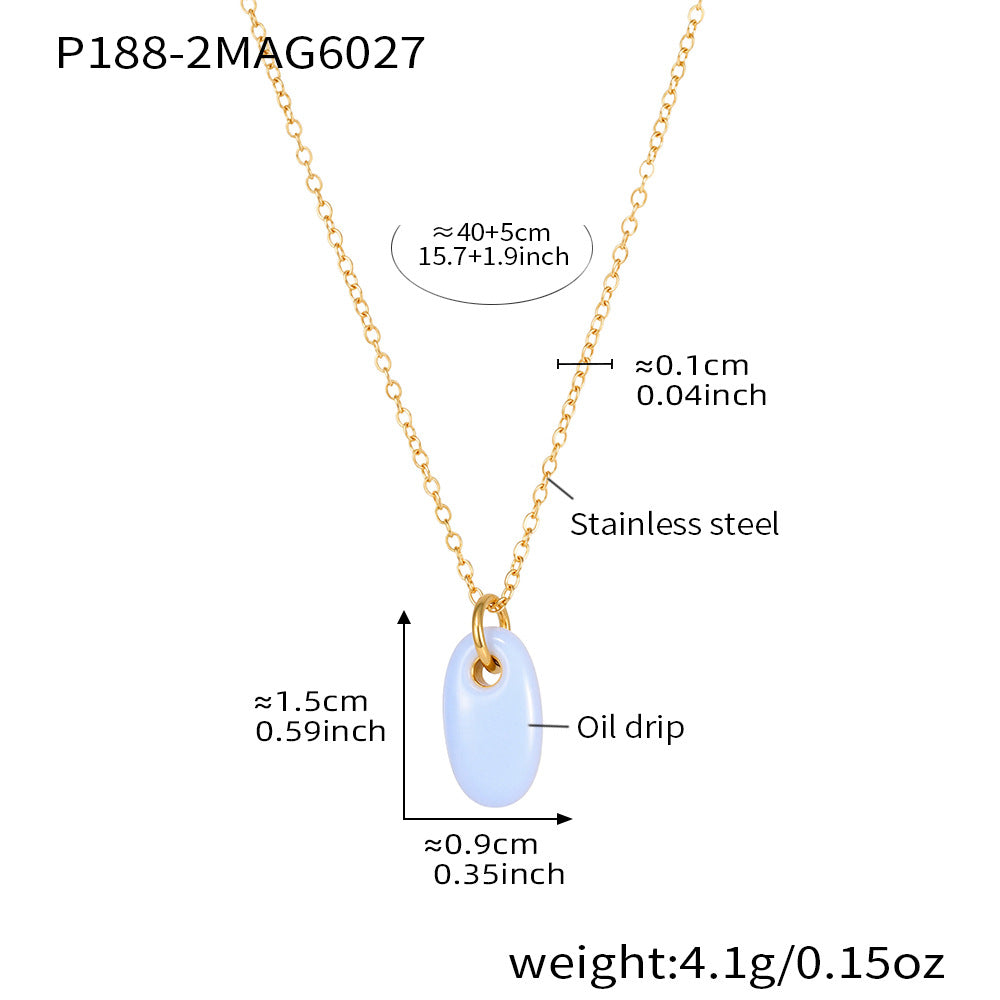 316L Stainless Steel 18K Gold Plated Enamel Oval Pendant Necklace - Image 9
