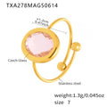 Gold / Pink Glass Stone / Size 7