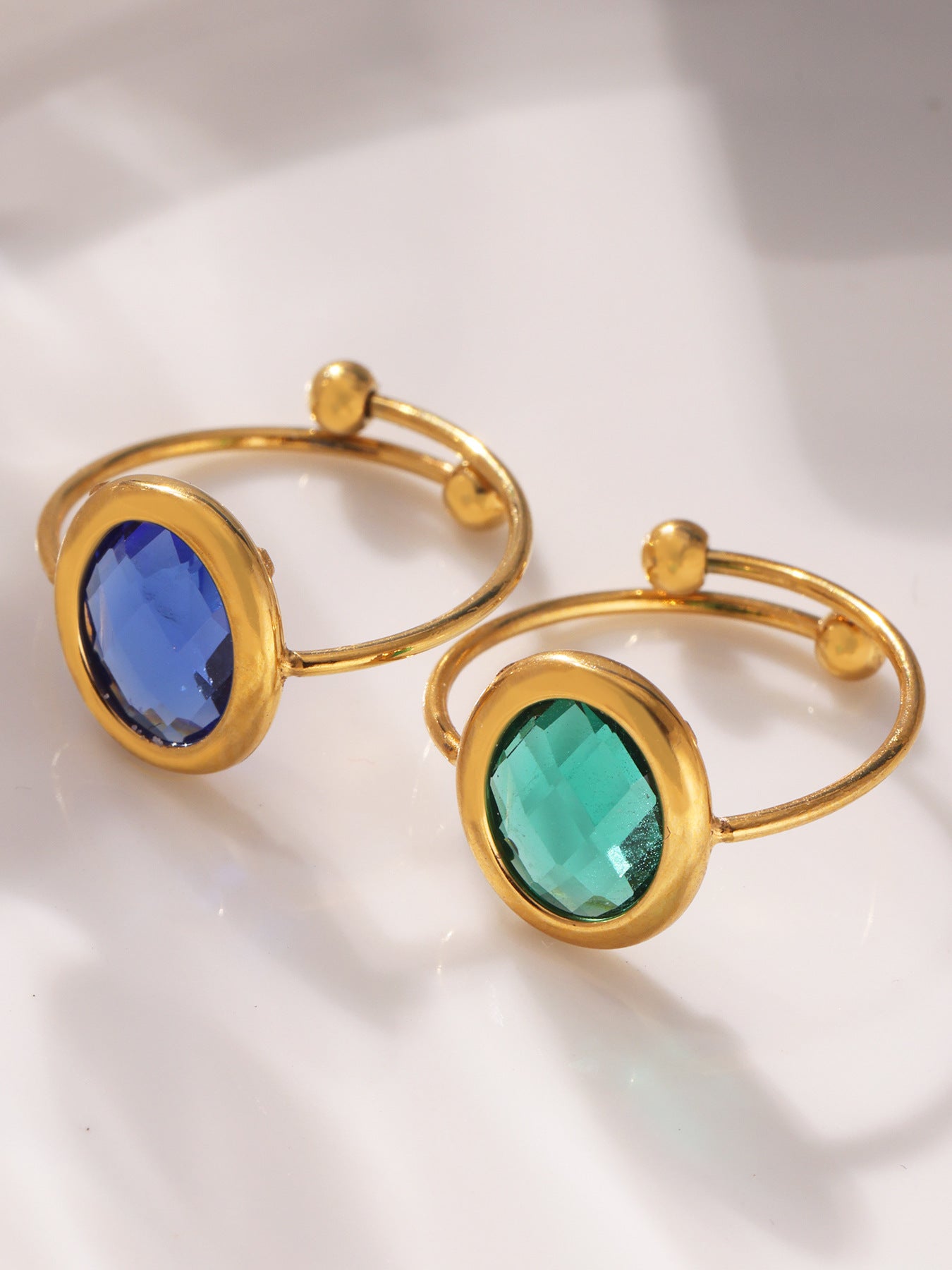 316L Stainless Steel 18K Gold Plated Faceted Glass Bead Open Ring - Image 6