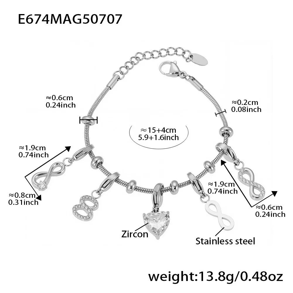 316L Stainless Steel 18K Gold Plated Figure-Eight Heart Zircon Pendant Bracelet - Image 7