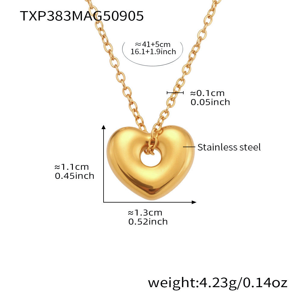 Product dimension chart for the 18K gold plated puffed heart necklace, including pendant size and chain length.
