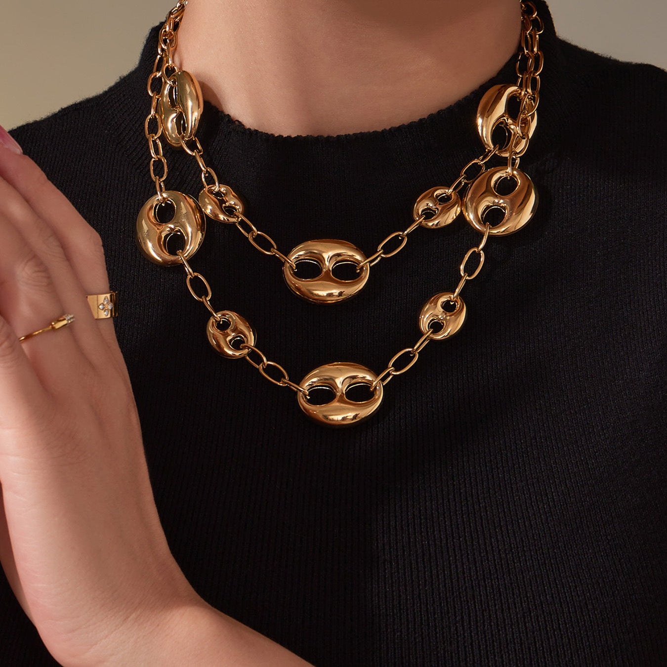 316L Stainless Steel 18K Gold Plated Hollow Mariner Link Chain Necklace - Image 1