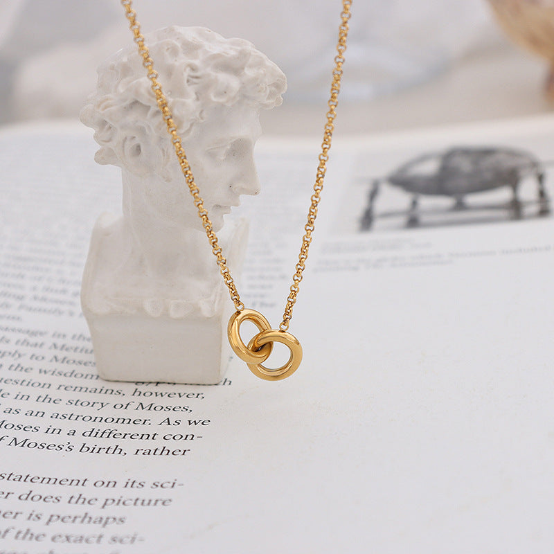 316L Stainless Steel 18K Gold Plated Interlocking Circles Pendant Necklace - Image 6