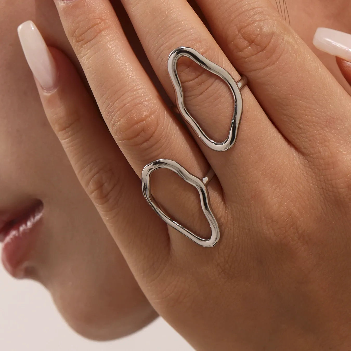 316L Stainless Steel 18K Gold Plated Irregular Geometric Line Open Ring - Image 3