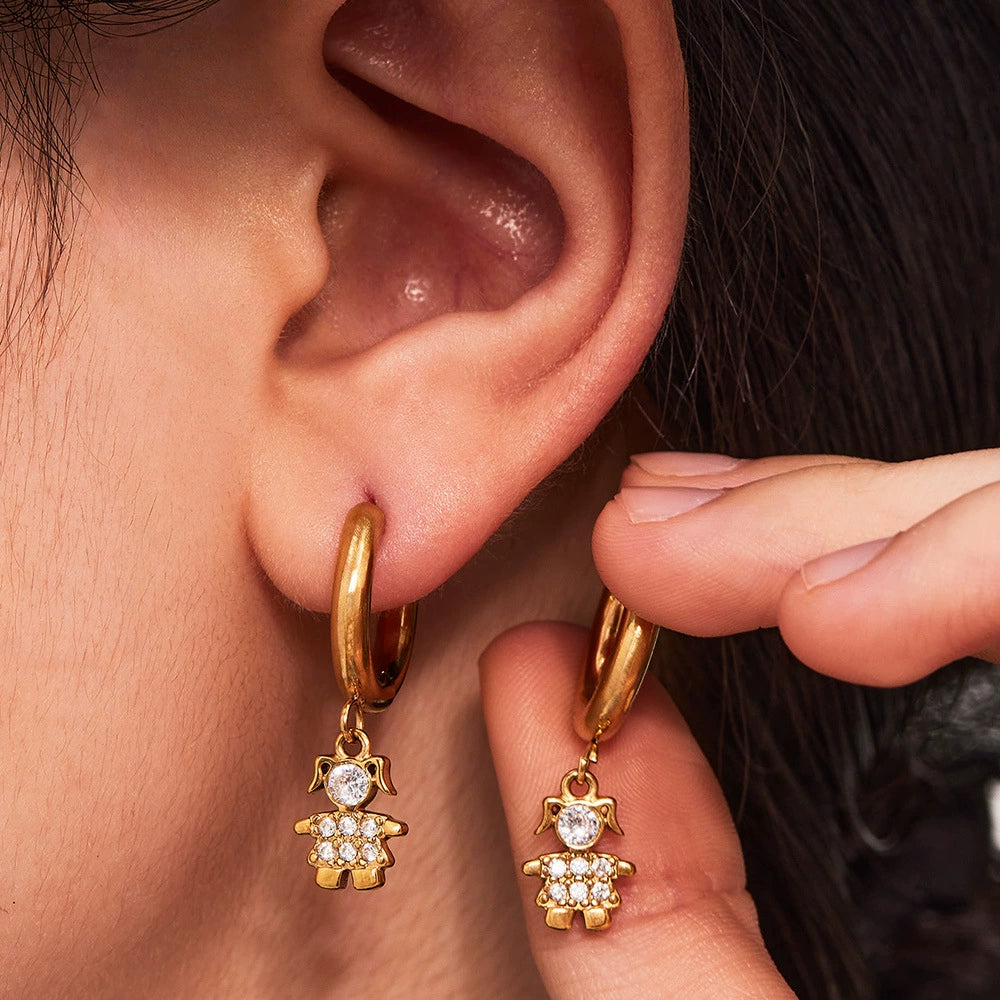 316L Stainless Steel 18K Gold Plated Micro-Pave Zircon Animal Charm Hoop Earrings - Image 16