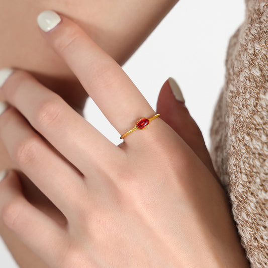 316L Stainless Steel 18K Gold Plated Minimalist Dainty Colorful Stone Ring - Image 1