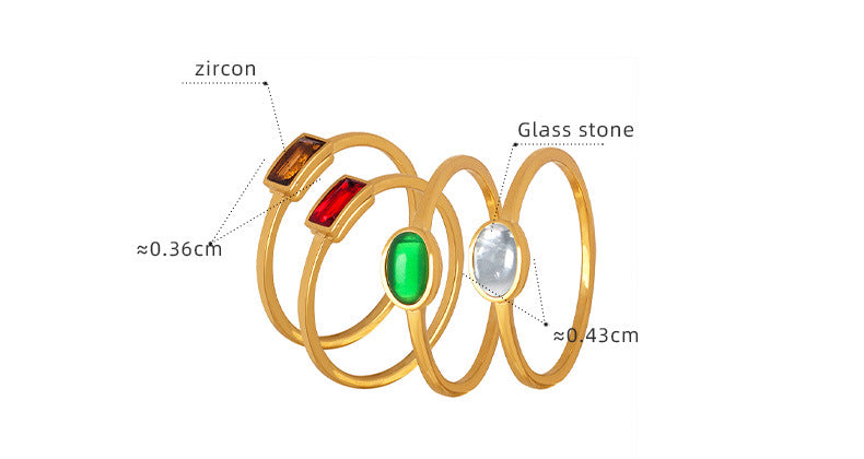 316L Stainless Steel 18K Gold Plated Minimalist Dainty Colorful Stone Ring - Image 13
