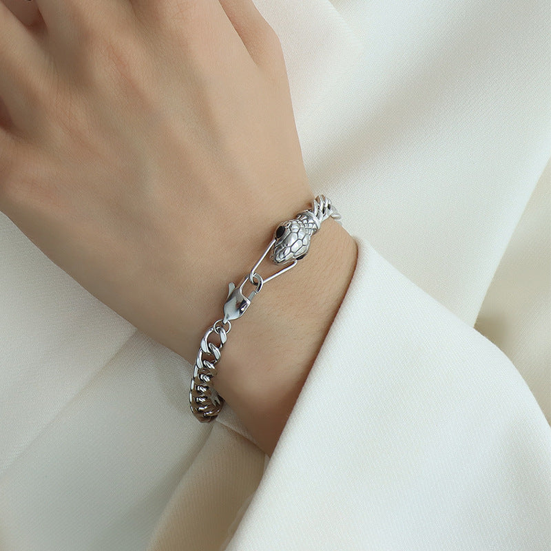 316L Stainless Steel snake head bracelet (steel finish), minimalist couple's jewelry