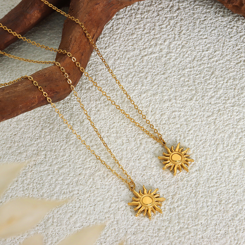316L Stainless Steel 18K Gold Plated Minimalist Sun Pendant Collarbone Necklace - Image 1
