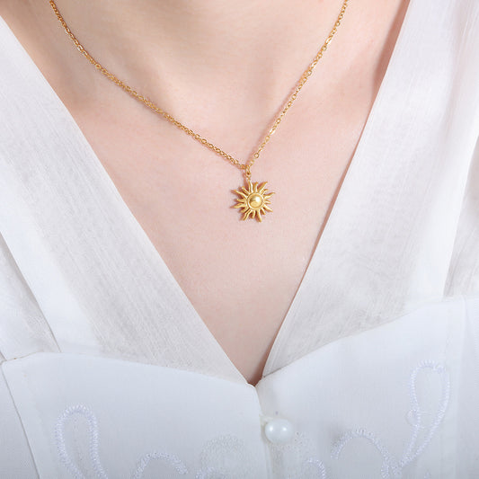 316L Stainless Steel 18K Gold Plated Minimalist Sun Pendant Collarbone Necklace - Image 3