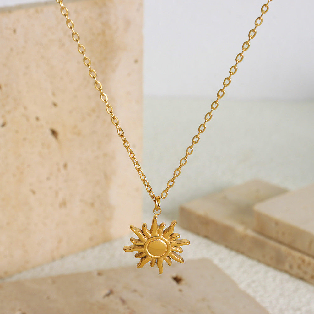 316L Stainless Steel 18K Gold Plated Minimalist Sun Pendant Collarbone Necklace - Image 4