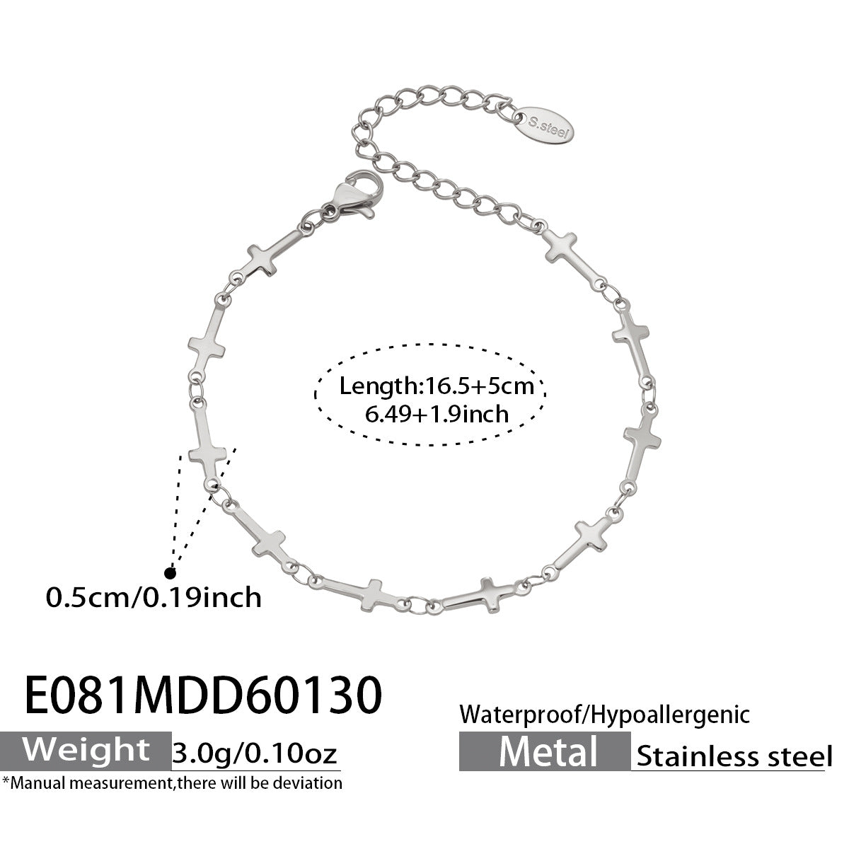 316L Stainless Steel 18K Gold Plated Minimalist Versatile Cross Bracelet - Image 3