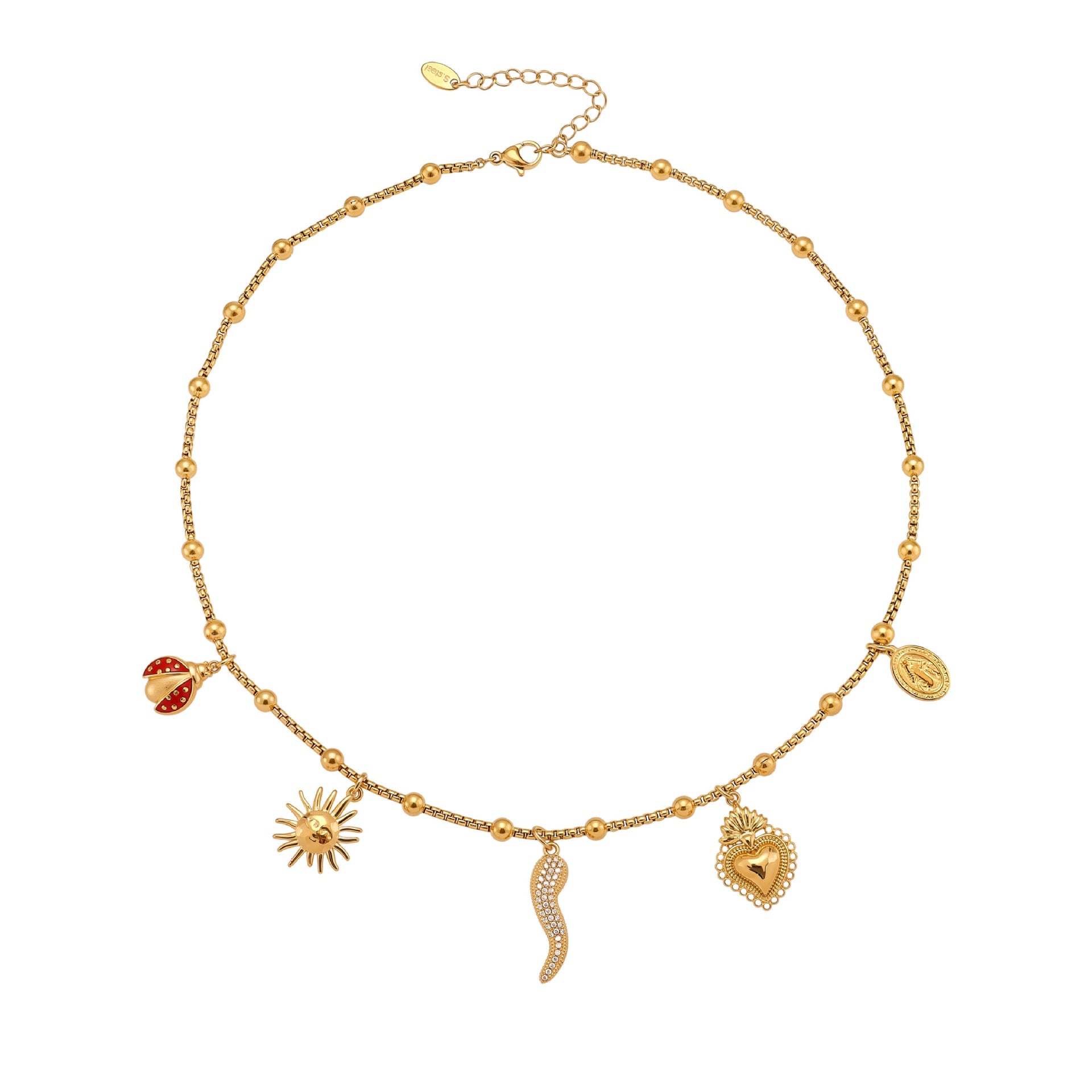 316L Stainless Steel 18K Gold Plated Multi-Charm DIY Necklace with Zircon Accents - Image 1