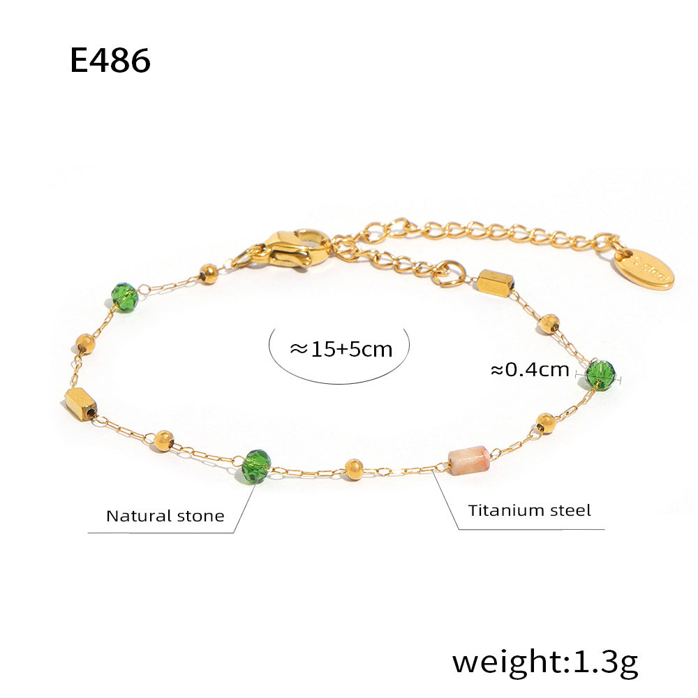 316L Stainless Steel 18K Gold Plated Natural Stone Beaded Pendant Necklace - Image 2