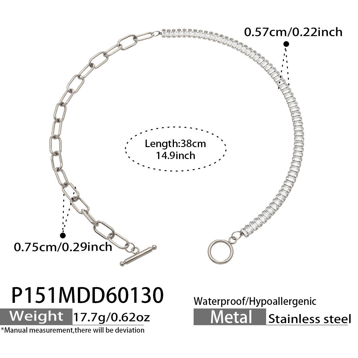 316L Stainless Steel 18K Gold Plated OT Buckle Zircon Chain Bracelet Necklace - Image 11