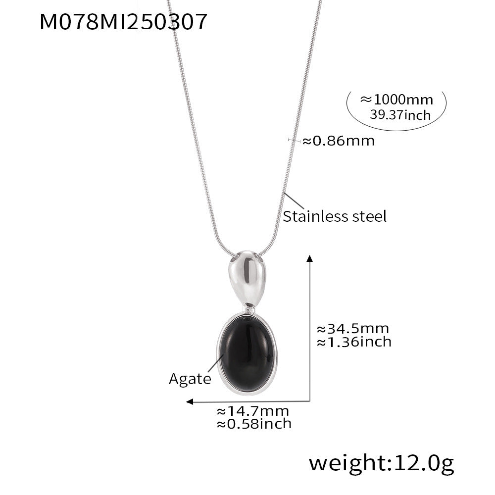316L Stainless Steel 18K Gold Plated Oval Tiger's Eye Statement Sweater Chain - Image 3