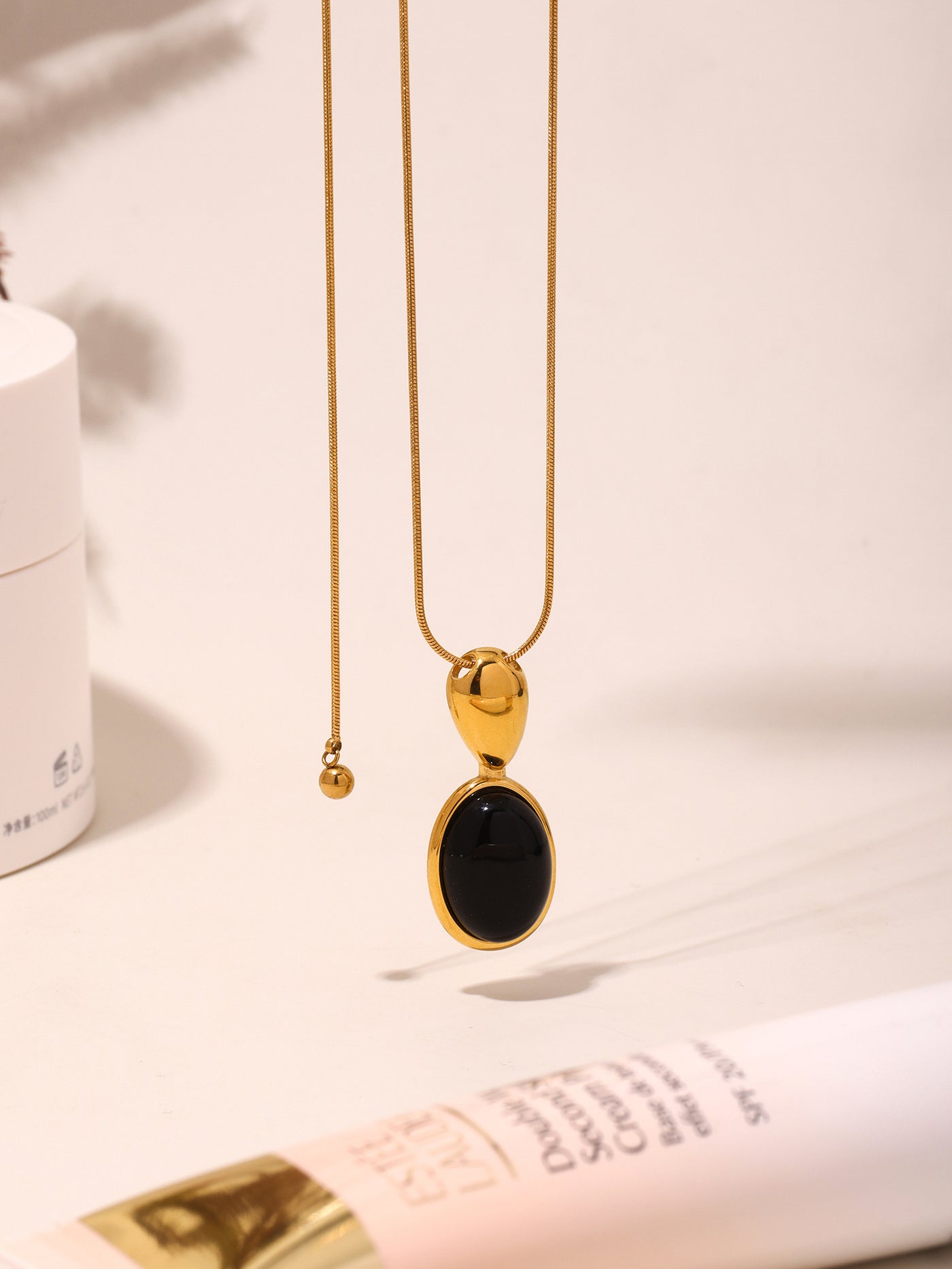 316L Stainless Steel 18K Gold Plated Oval Tiger's Eye Statement Sweater Chain - Image 4