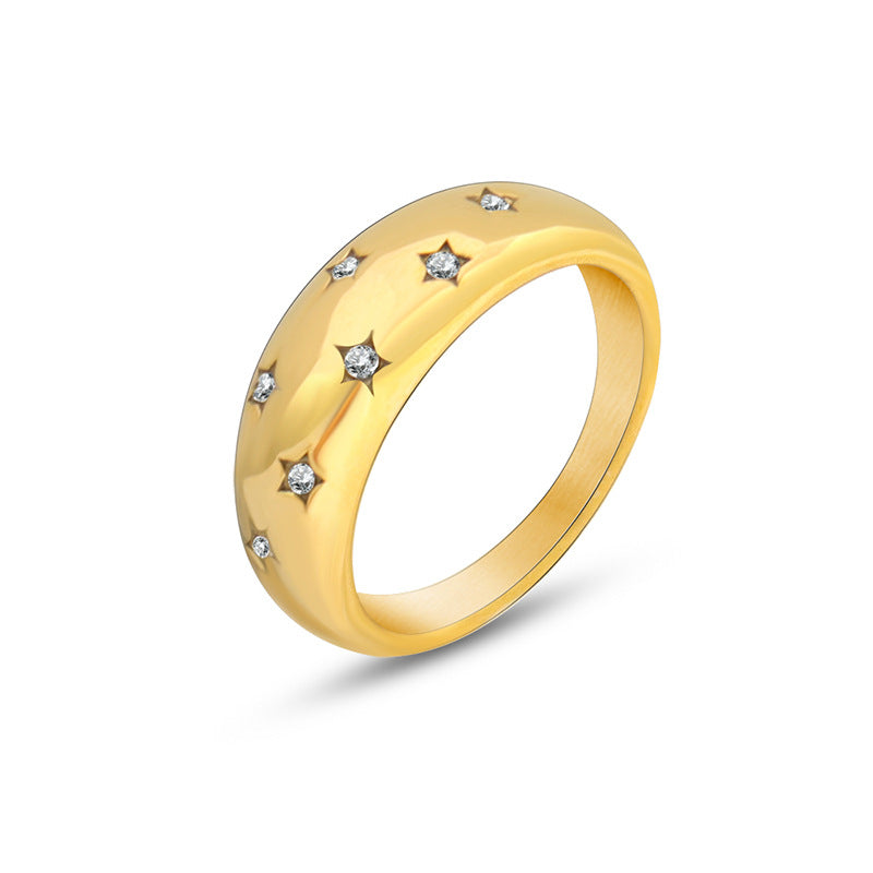 316L Stainless Steel 18K Gold Plated Pavé Zircon Ring - Image 5