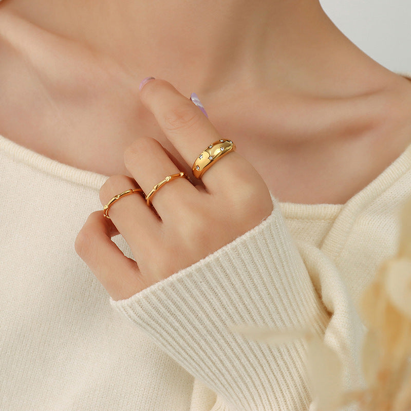 316L Stainless Steel 18K Gold Plated Pavé Zircon Ring - Image 7