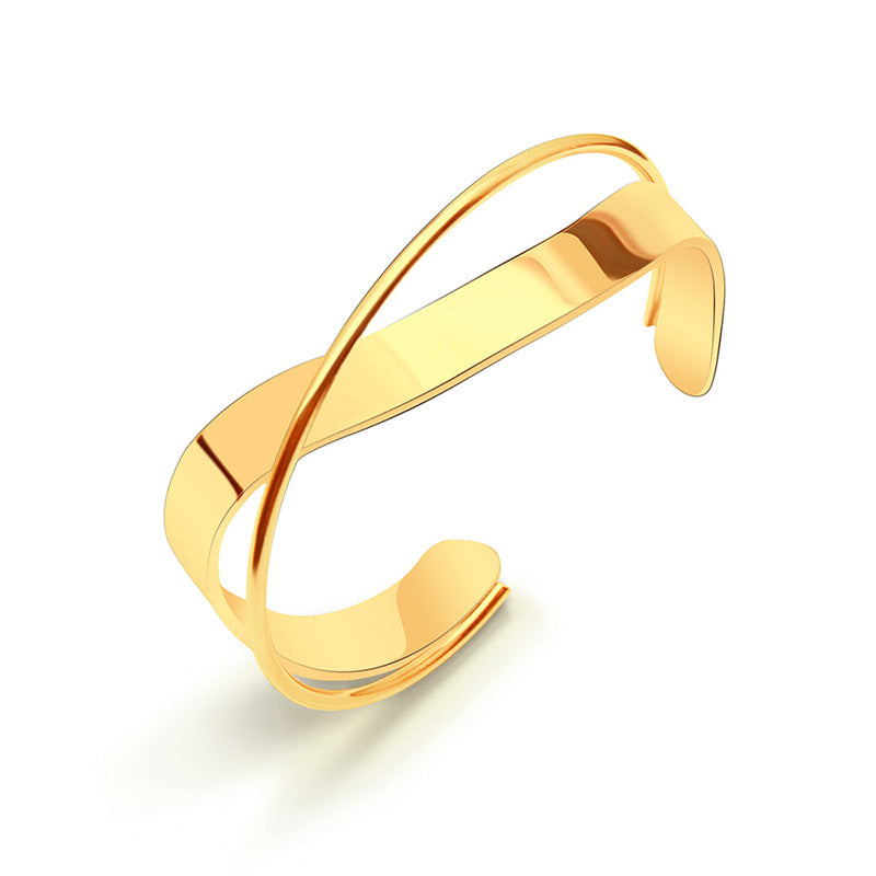 316L Stainless Steel 18K Gold Plated Polished Cross Open Bracelet - Image 1