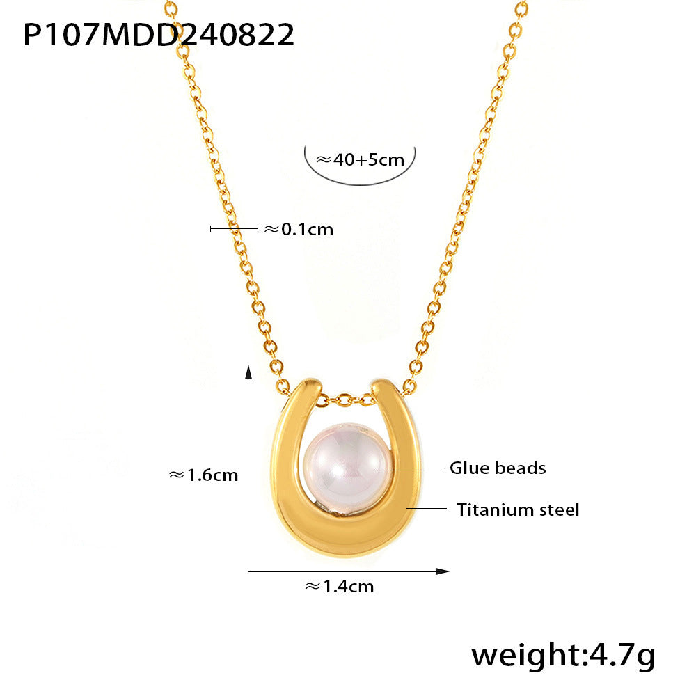 316L Stainless Steel 18K Gold Plated Royal Geometric Heart Faux Pearl Necklace - Image 7