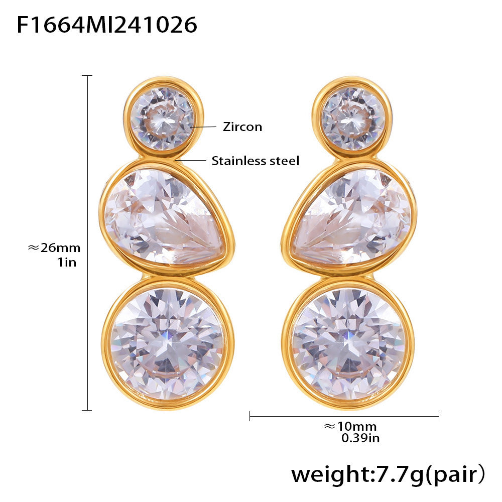 316L Stainless Steel 18K Gold Plated Simple Geometric Waterdrop Zircon Stud Earrings - Image 6