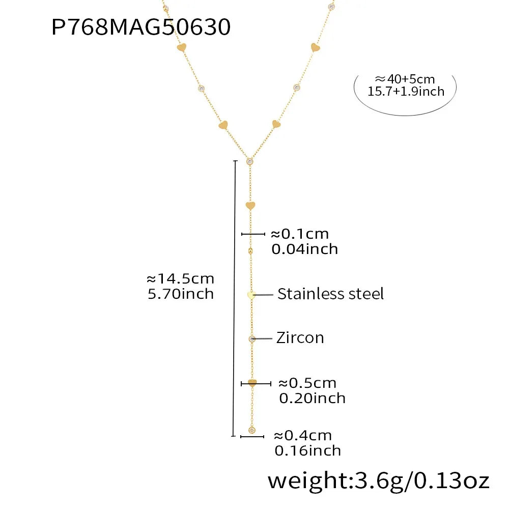 316L Stainless Steel 18K Gold Plated Small Heart Zircon Y-Lariat Layering Necklace - Image 6