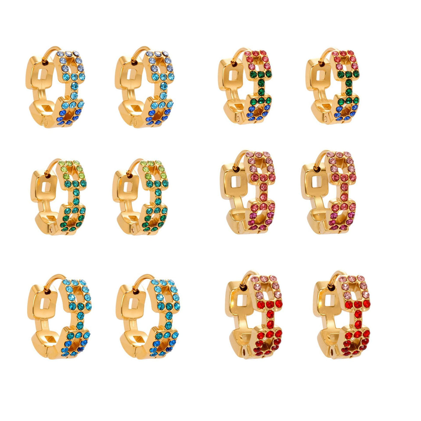 316L Stainless Steel 18K Gold Plated Sparkling Square Zircon Hoop Earrings - Image 2