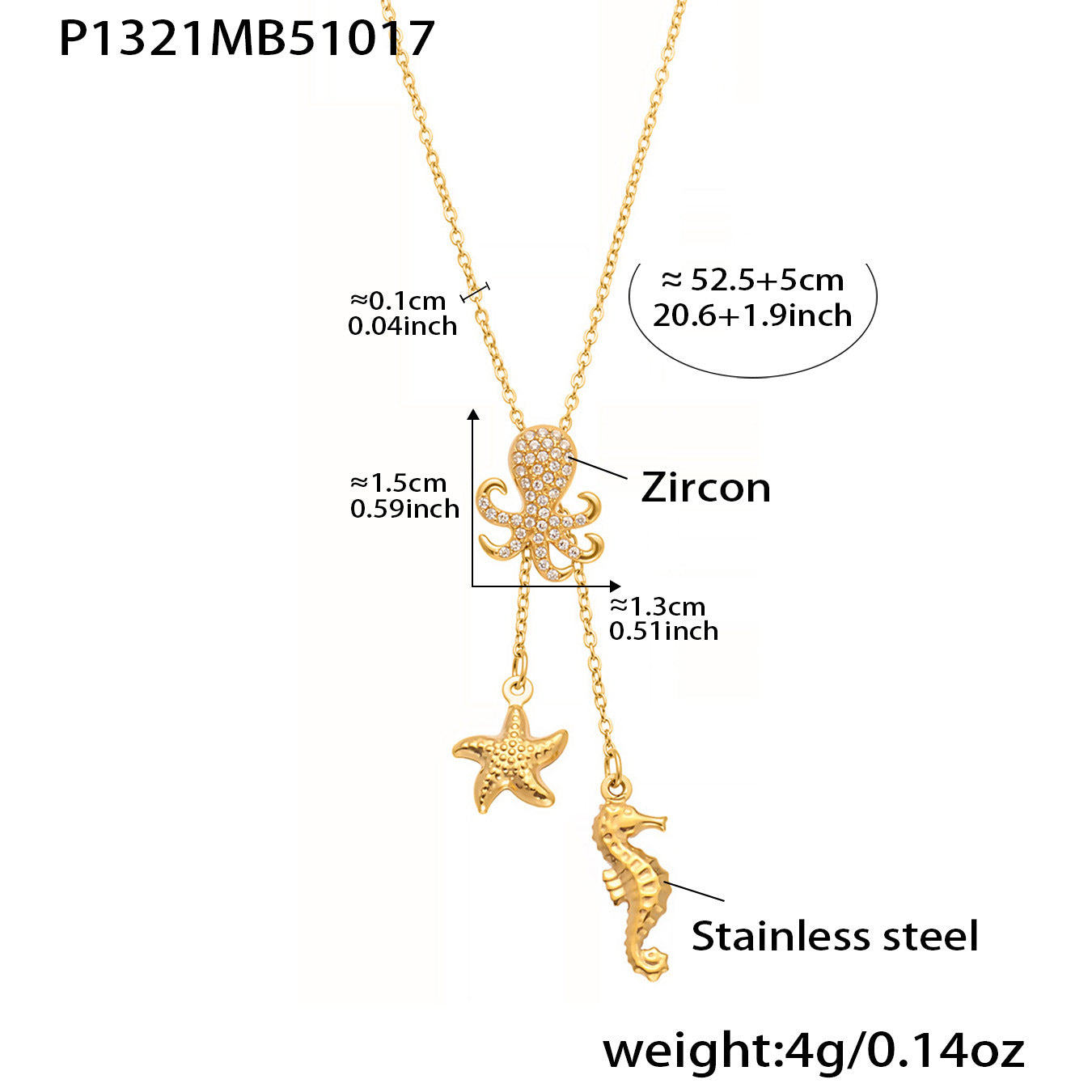 316L Stainless Steel 18K Gold Plated Sparkling Zircon Octopus Lariat Necklace - Image 1