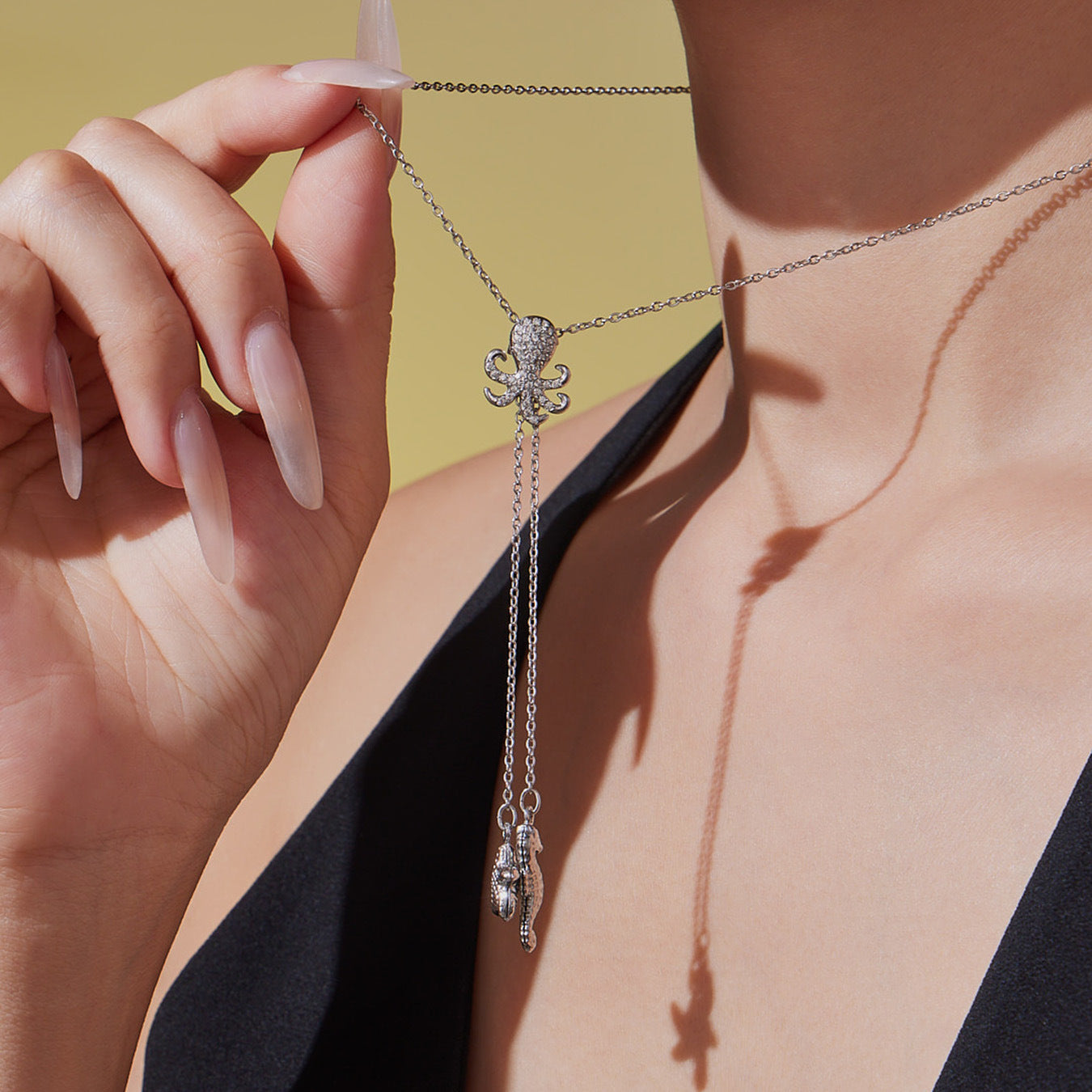 316L Stainless Steel 18K Gold Plated Sparkling Zircon Octopus Lariat Necklace - Image 3