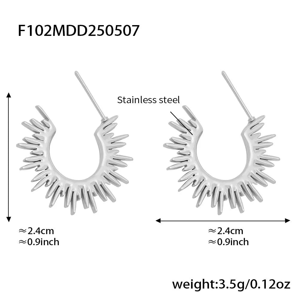 316L Stainless Steel 18K Gold Plated Sunburst C-Hoop Earrings - Image 7