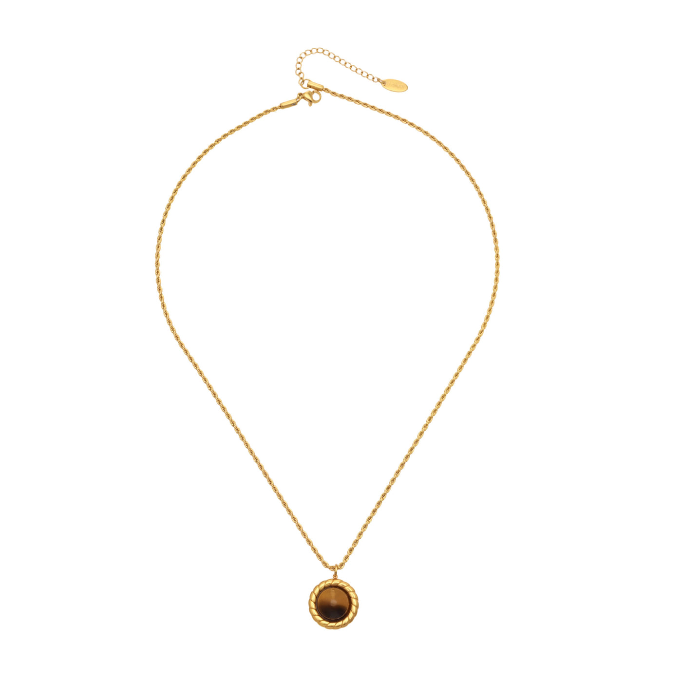 316L Stainless Steel 18K Gold Plated Tiger Eye Rope Chain Necklace - Image 6