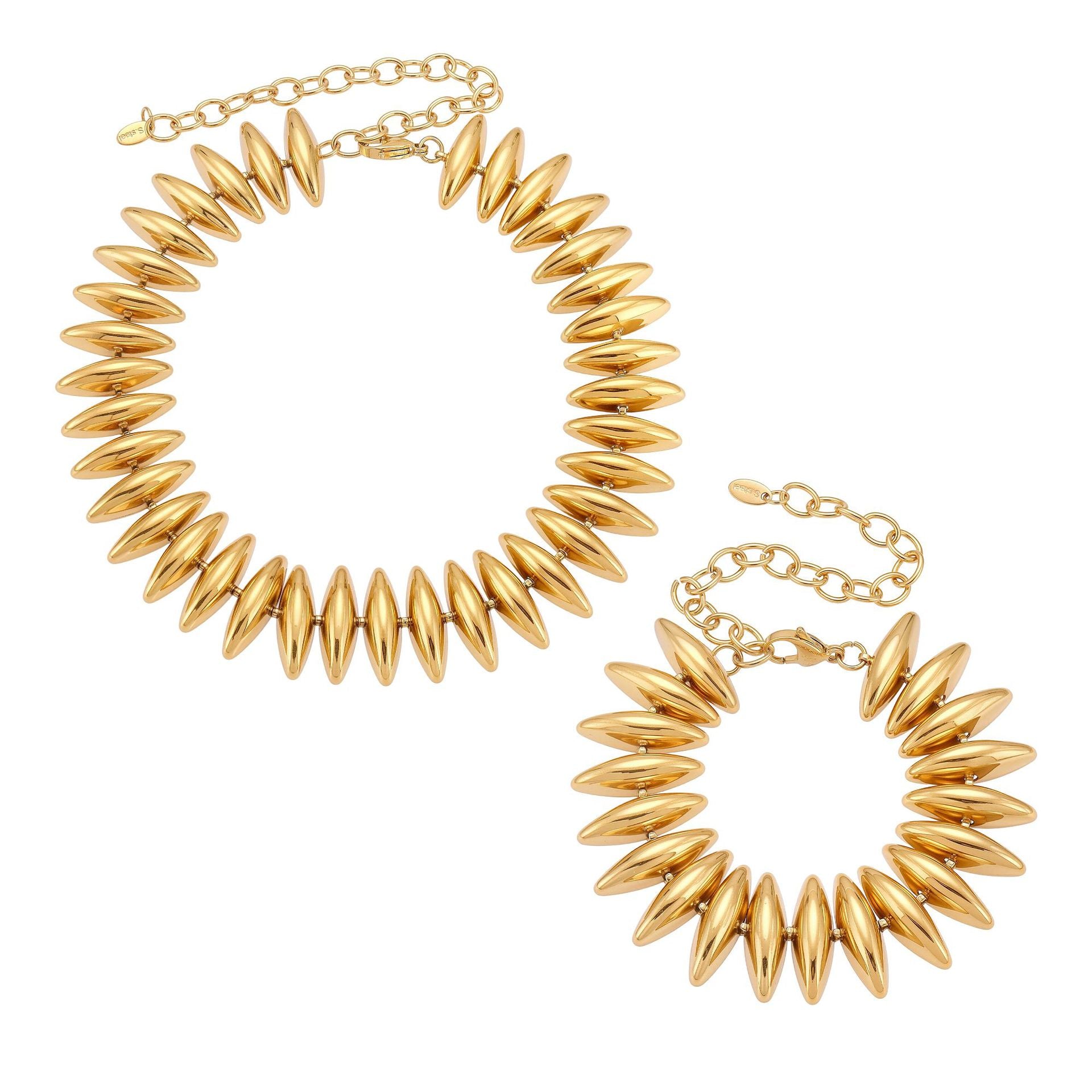 316L Stainless Steel 18K Gold Plated Torpedo Design Handmade Bracelet & Necklace Set - Image 12
