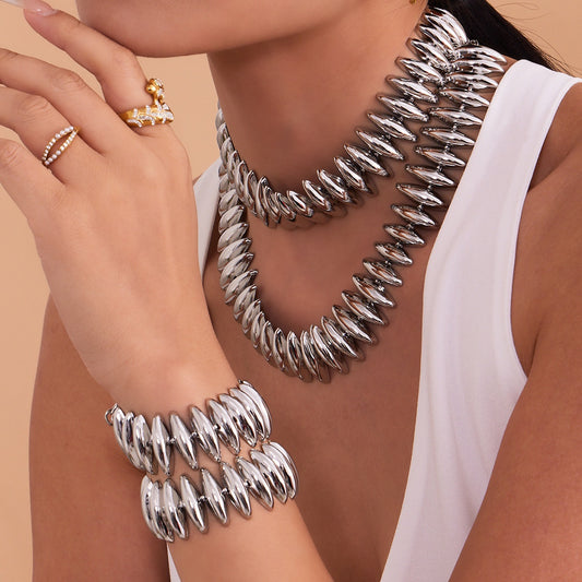 316L Stainless Steel 18K Gold Plated Torpedo Design Handmade Bracelet & Necklace Set - Image 7