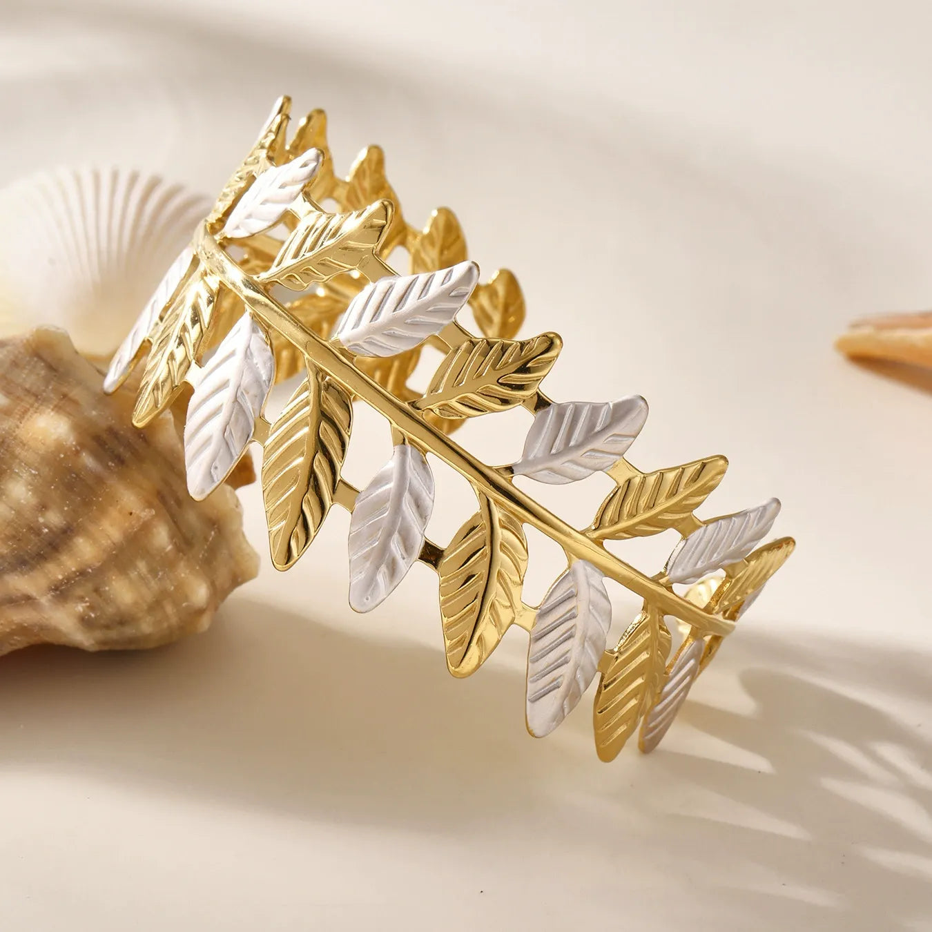 316L Stainless Steel 18K Gold Plated Two-Tone Open Cuff Bracelet - Image 2