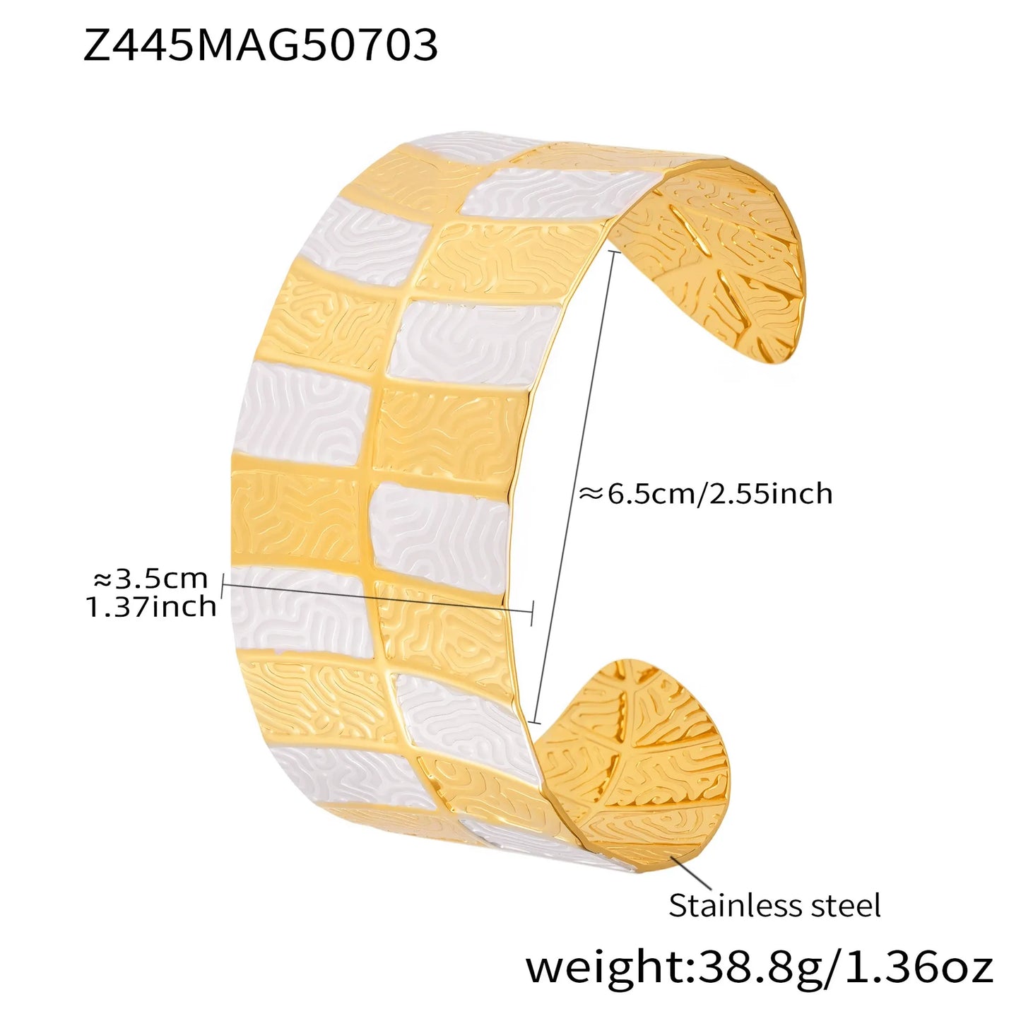 316L Stainless Steel 18K Gold Plated Two-Tone Open Cuff Bracelet - Image 7