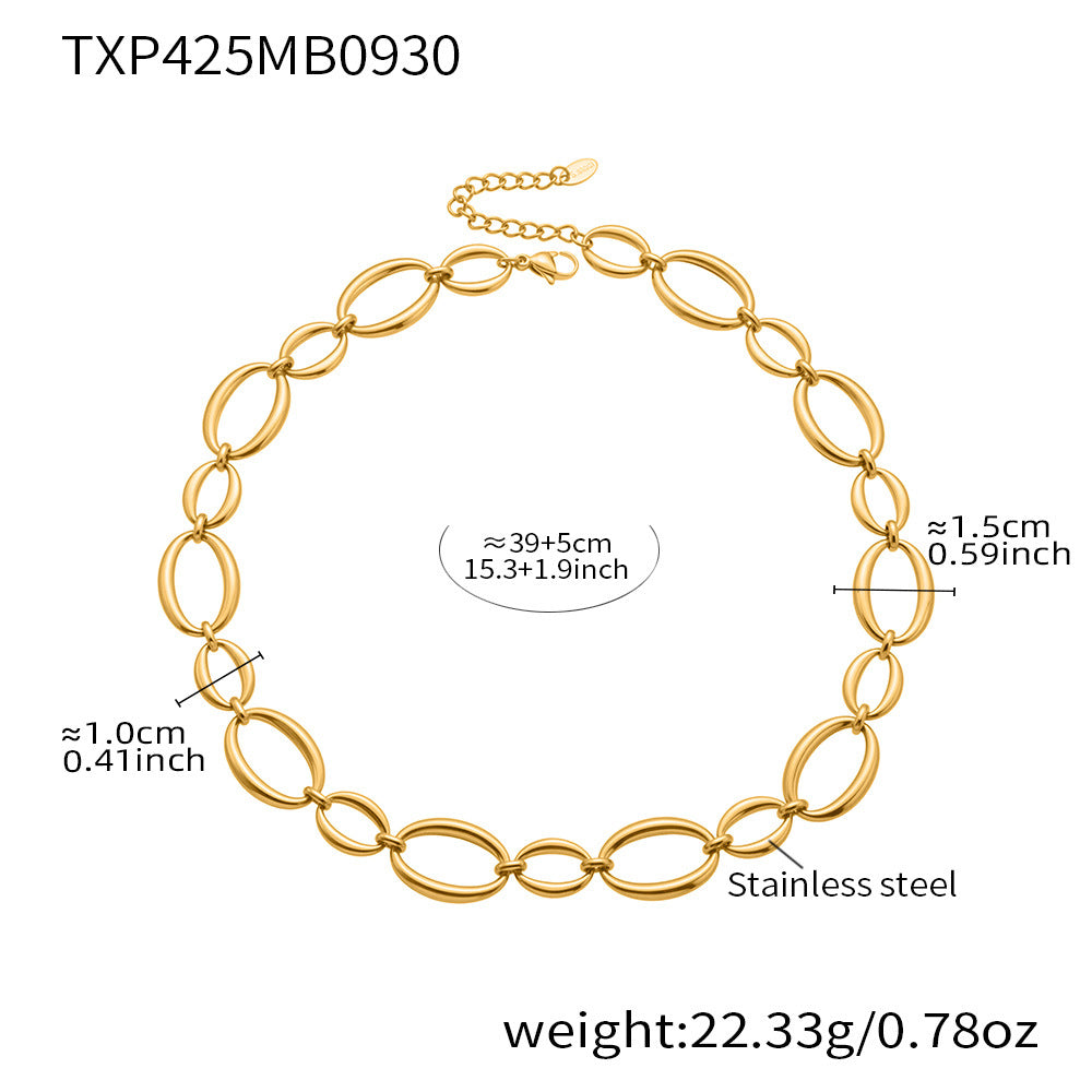 316L Stainless Steel 18K Gold Plated Two-Tone Oval Link Necklace & Bracelet Set - Image 7