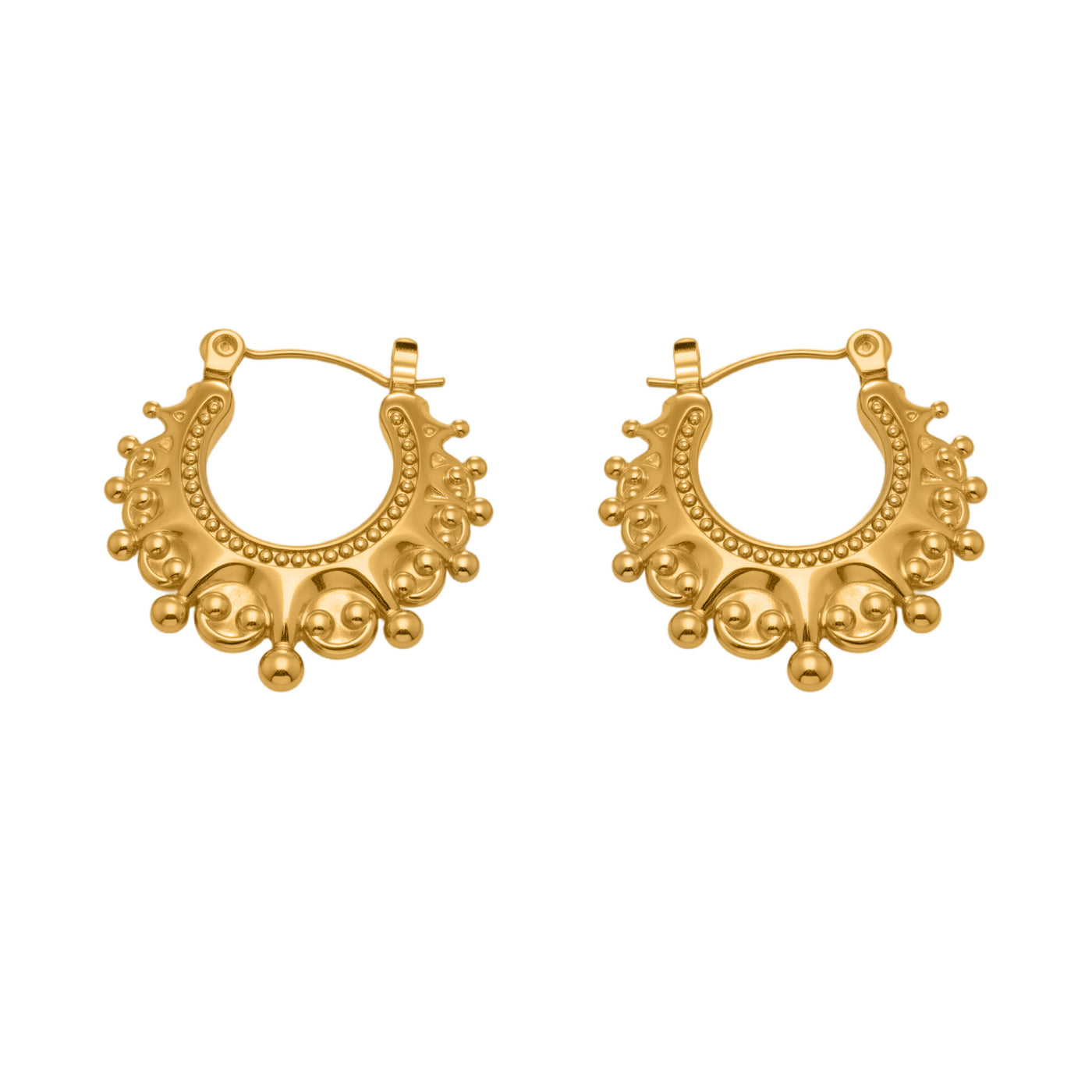 316L Stainless Steel 18K Gold Plated Vintage Crown Drop Earrings - Image 2